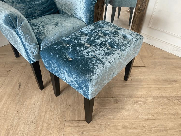 อาร์มแชร์หลุยส์ พร้อมสตูล เบาะผ้า สีฟ้า สไตล์โมเดิร์น รูปที่ 17