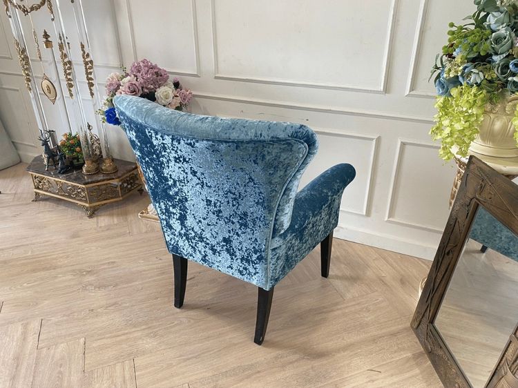 อาร์มแชร์หลุยส์ พร้อมสตูล เบาะผ้า สีฟ้า สไตล์โมเดิร์น รูปที่ 6