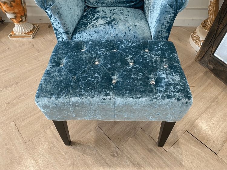 อาร์มแชร์หลุยส์ พร้อมสตูล เบาะผ้า สีฟ้า สไตล์โมเดิร์น รูปที่ 18