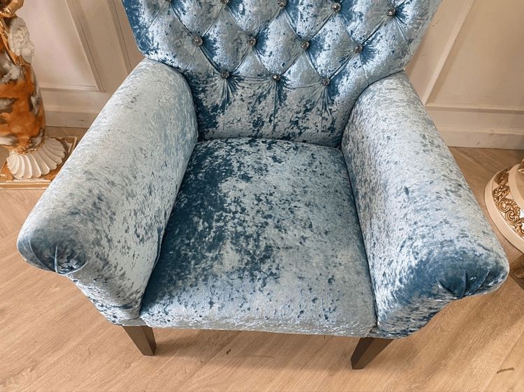 อาร์มแชร์หลุยส์ พร้อมสตูล เบาะผ้า สีฟ้า สไตล์โมเดิร์น รูปที่ 4