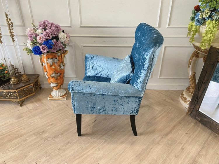 อาร์มแชร์หลุยส์ พร้อมสตูล เบาะผ้า สีฟ้า สไตล์โมเดิร์น รูปที่ 8