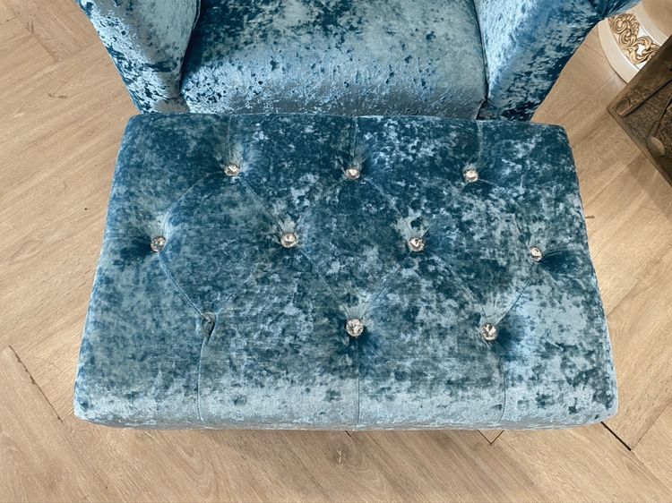 อาร์มแชร์หลุยส์ พร้อมสตูล เบาะผ้า สีฟ้า สไตล์โมเดิร์น รูปที่ 14