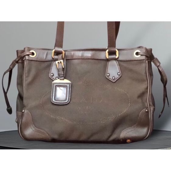 หญิง โพลีเอสเตอร์ กระเป๋าผ้าแคนวาสสีน้ำตาลพิมพ์ลายโลโก้ Prada Jacquard รับประกันแท้