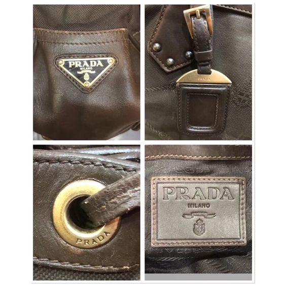 กระเป๋าผ้าแคนวาสสีน้ำตาลพิมพ์ลายโลโก้ Prada Jacquard รับประกันแท้ รูปที่ 8