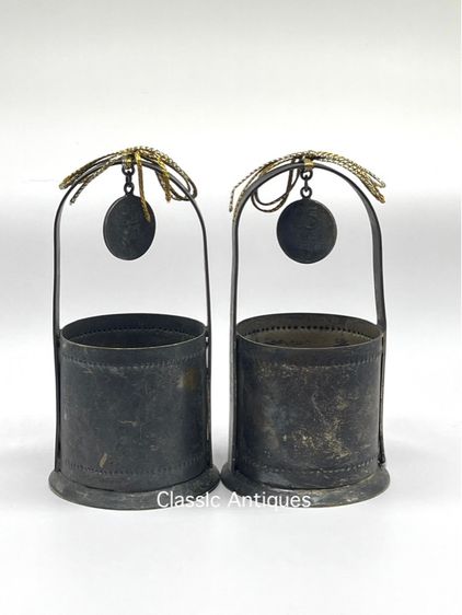 หาบ จิ๋ว ทองเหลืองกระไหล่เงิน โบราณปี17 เก่าสะสม