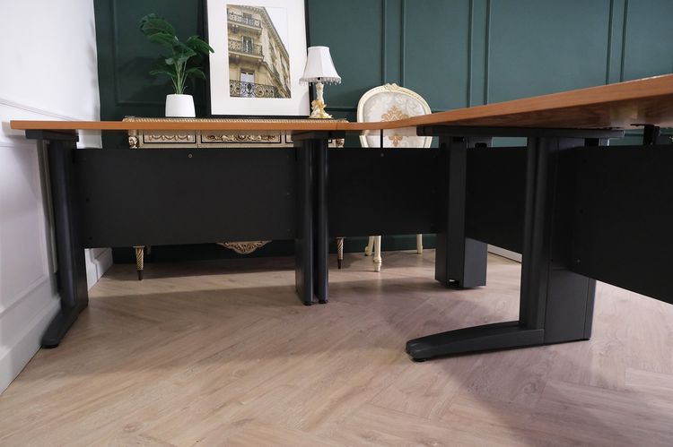 ชุดโต๊ะทำงานผู้บริหาร 4 ชิ้นต่อกัน เข้ามุม L หน้าไม้ ขาเหล็ก Rockworth รูปที่ 11