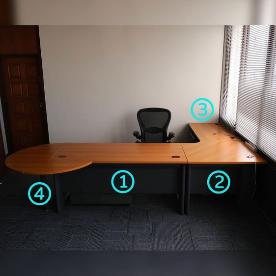 ชุดโต๊ะทำงานผู้บริหาร 4 ชิ้นต่อกัน เข้ามุม L หน้าไม้ ขาเหล็ก Rockworth รูปที่ 17