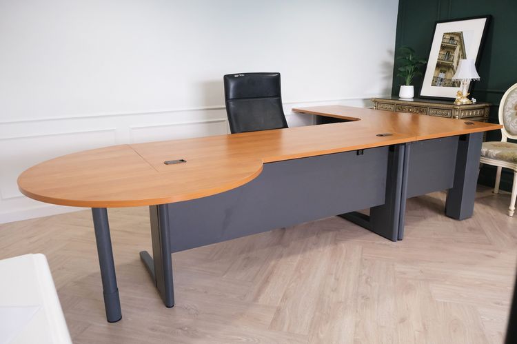 ชุดโต๊ะทำงานผู้บริหาร 4 ชิ้นต่อกัน เข้ามุม L หน้าไม้ ขาเหล็ก Rockworth รูปที่ 14