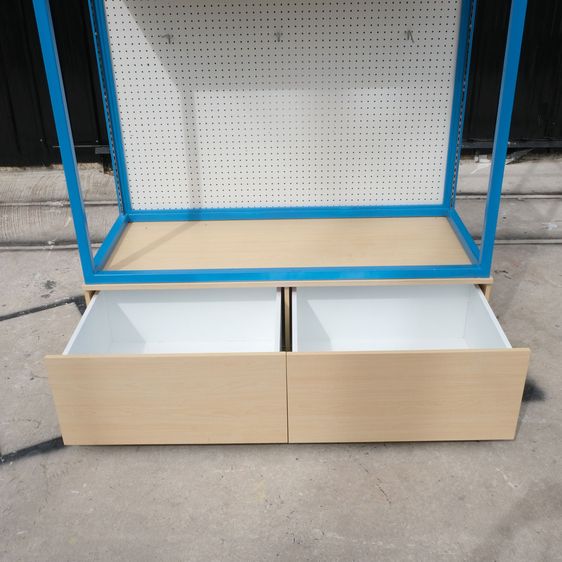 Shelf ชั้นวางสินค้า 3 ชั้น โครงเหล็กสีฟ้า ชั้นล่างแบบราวแขวน มี 2 ลิ้นชักเก็บของ รูปที่ 5