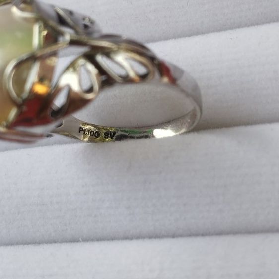 🔖แหวนแพลตตินั่มผสมเงินแท้ มุกแท้มาเบ(Mabe)เม็ดกลมผิวสวย  งานจากญี่ปุ่น รูปที่ 4