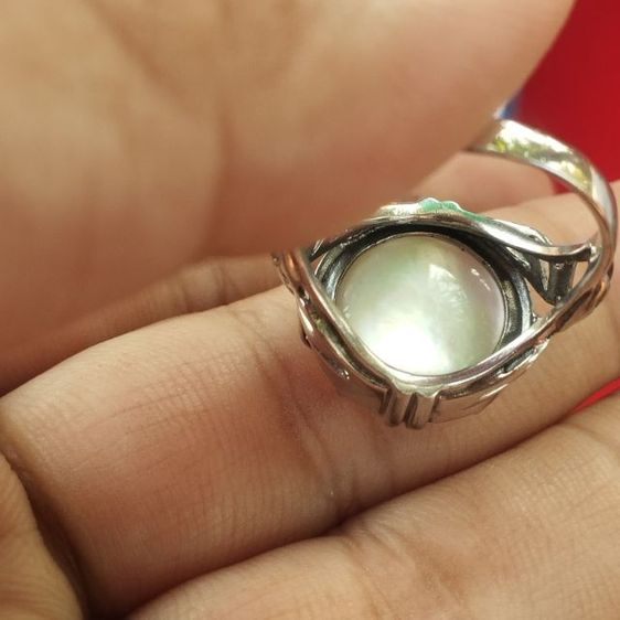 🔖แหวนแพลตตินั่มผสมเงินแท้ มุกแท้มาเบ(Mabe)เม็ดกลมผิวสวย  งานจากญี่ปุ่น รูปที่ 5