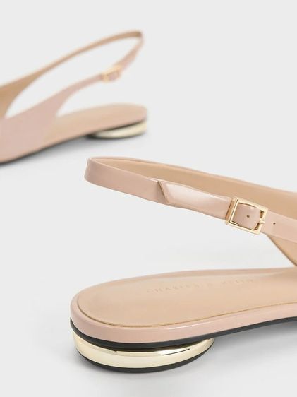 CHARLES AND KEITH รองเท้ารุ่น Patent Pointed-Toe Slingback Flats - สีนู้ด รูปที่ 4