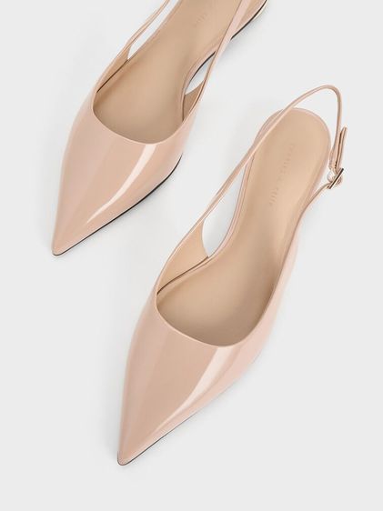 CHARLES AND KEITH รองเท้ารุ่น Patent Pointed-Toe Slingback Flats - สีนู้ด รูปที่ 5