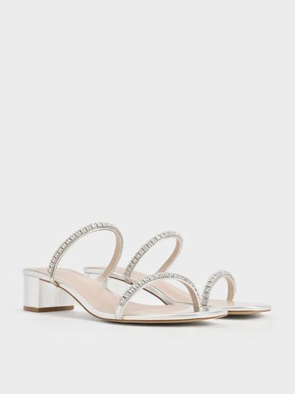 CHARLES AND KEITH รองเท้าเปิดส้นดีไซน์เท็กซ์เจอร์ตกแต่งด้วยเพชรรุ่น Ambrosia รูปที่ 6