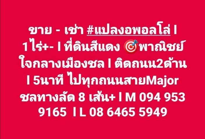 ขาย-เช่า​ที่ดินกลางเมืองชลบุรี​ ที่ดินสีแดง.ศูนย์กลางพาณิชย์​ l​ ทำเลปัง​ ดัง​ โดนใจ​ 5นาทีไปทุกถนนหลักชล​และราชการ.ธุรกิจใดๆ  ลัด8ทิศ