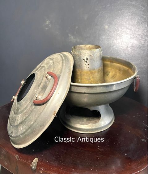 หม้อหยวนโล้ ทองเหลือง หม้อไฟโบราณเก่าสะสม