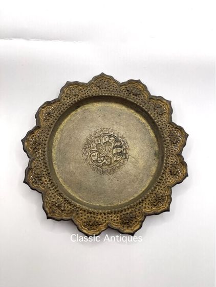 ถาด ทองเหลือง ตอกลายกะไหล่ทอง โบราณเก่าสะสม