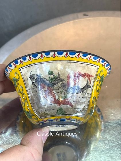 จอกน้ำชา ถ้วยน้ำชาถมปัด หงษ์มังกร ปลาหลีฮื้อ สะสม รูปที่ 14