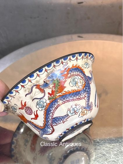 จอกน้ำชา ถ้วยน้ำชาถมปัด หงษ์มังกร ปลาหลีฮื้อ สะสม รูปที่ 5