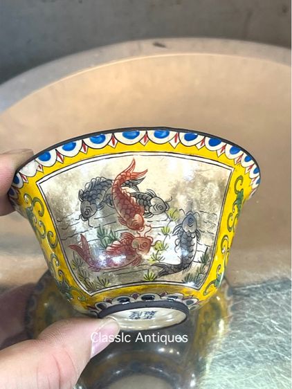 จอกน้ำชา ถ้วยน้ำชาถมปัด หงษ์มังกร ปลาหลีฮื้อ สะสม รูปที่ 13