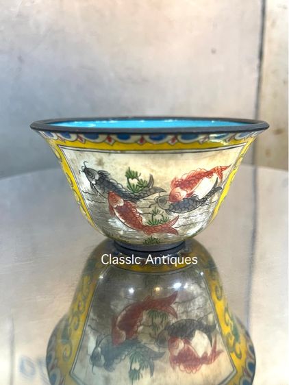 จอกน้ำชา ถ้วยน้ำชาถมปัด หงษ์มังกร ปลาหลีฮื้อ สะสม รูปที่ 10