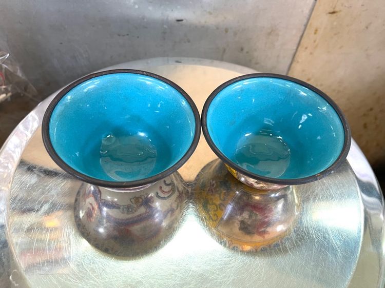 จอกน้ำชา ถ้วยน้ำชาถมปัด หงษ์มังกร ปลาหลีฮื้อ สะสม รูปที่ 17