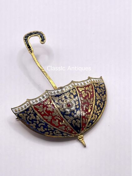 เข็มกลัด ร่ม ทองเหลืองลงยา โบราณเก่าสะสม รูปที่ 4