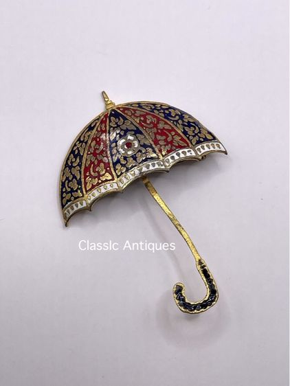 เข็มกลัด ร่ม ทองเหลืองลงยา โบราณเก่าสะสม รูปที่ 3