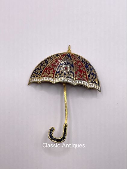 เข็มกลัด ร่ม ทองเหลืองลงยา โบราณเก่าสะสม รูปที่ 2