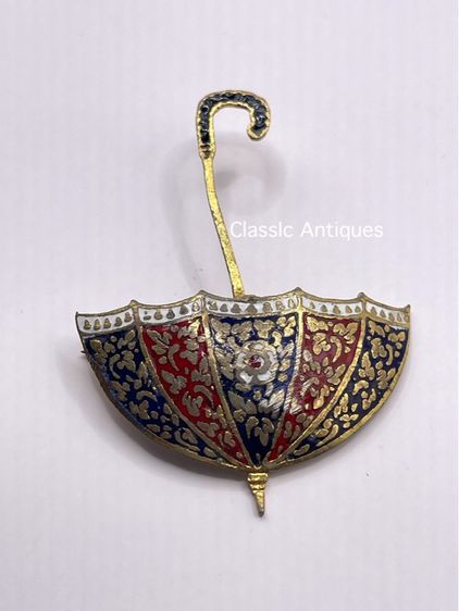 เข็มกลัด ร่ม ทองเหลืองลงยา โบราณเก่าสะสม รูปที่ 6