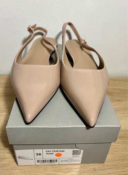 CHARLES AND KEITH รองเท้ารุ่น Patent Pointed-Toe Slingback Flats - สีนู้ด รูปที่ 6