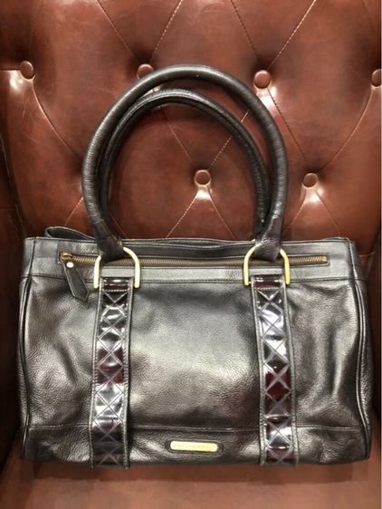 ไม่ระบุ หนังแท้ BURBERRY กระเป๋าถือหนัง Burberry Nova Check Leather สีดำ รับประกันของแท้ 