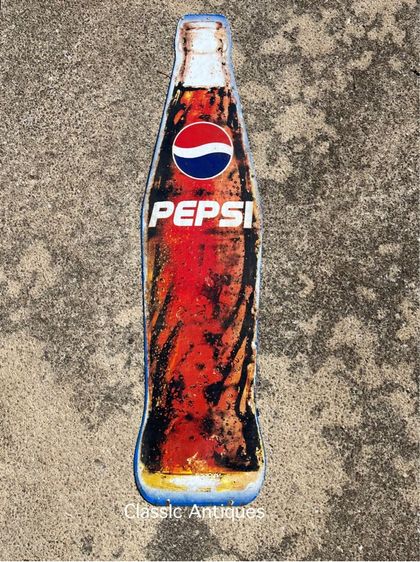 ป้าย ขวดเป๊บซี่ PEPSI สังกะสีแผ่นใหญ่ เก่าสะสม รูปที่ 3