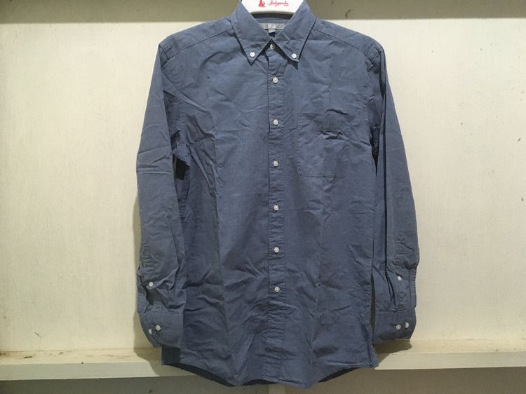 S เสื้อเชิ้ตแขนยาว แบรนด์ UNIQLO สีเทาเข้ม