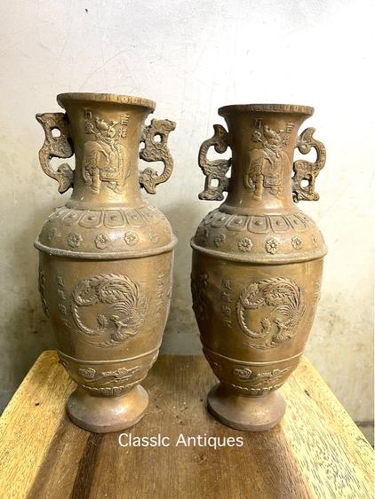 แจกัน หงษ์ มังกร ทองเหลือง A12 รูปที่ 2