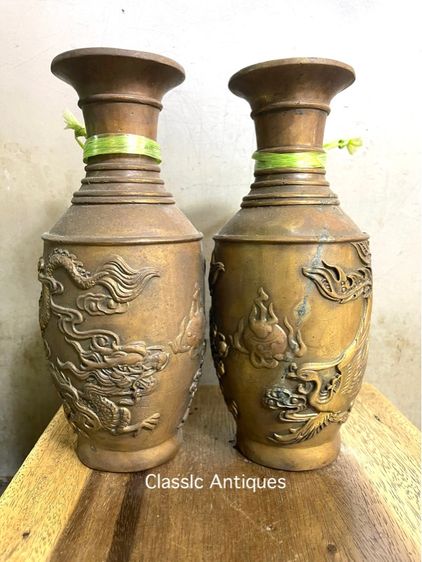 แจกัน หงษ์ มังกร ทองเหลือง A13