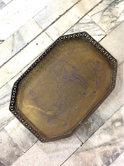 ถาด ทองเหลือง แปดเหลี่ยม ลงยาสะสม