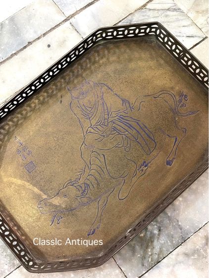 ถาด ทองเหลือง แปดเหลี่ยม ลงยาสะสม รูปที่ 3