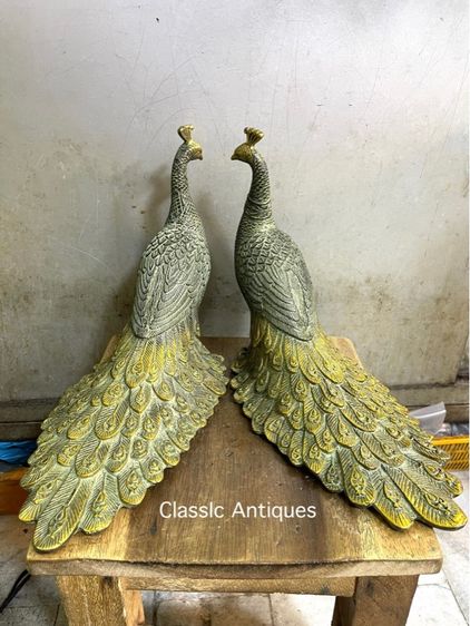 นกยูง คู่ใหญ่ ทองเหลืองสะสม A1