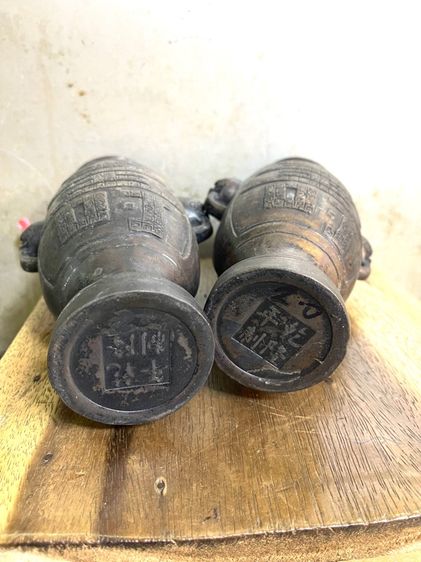 แจกัน หูสิงห์ สลักอักษรจีน ทองเหลืองสะสมA16 รูปที่ 12