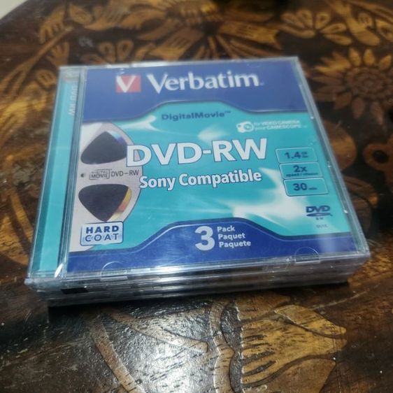 ที่เก็บข้อมูลและเมมโมรี่การ์ด Verbatim DVD-RW แพ๊ค 3 แผ่น เก่าเก็บยังไม่ได้แกะ ส่งฟรี