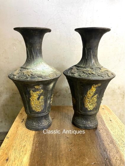 แจกัน หงษ์มังกร ดอกไม้4ฤดู ทองเหลืองสะสมA19 รูปที่ 4