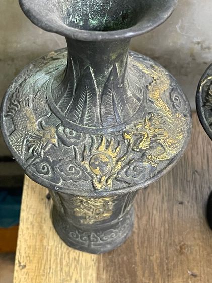 แจกัน หงษ์มังกร ดอกไม้4ฤดู ทองเหลืองสะสมA19 รูปที่ 9