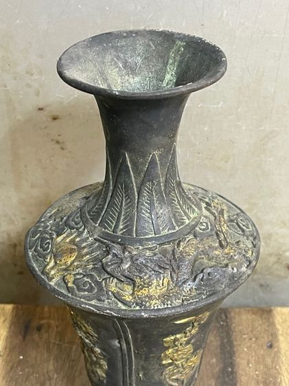 แจกัน หงษ์มังกร ดอกไม้4ฤดู ทองเหลืองสะสมA19 รูปที่ 7