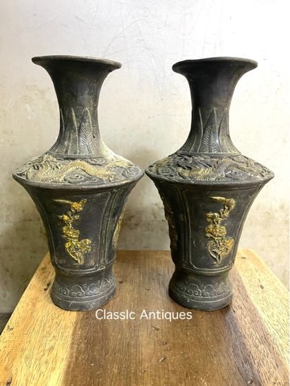 แจกัน หงษ์มังกร ดอกไม้4ฤดู ทองเหลืองสะสมA19 รูปที่ 3