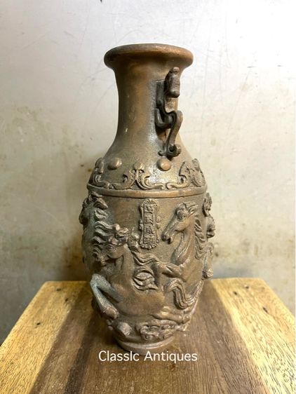 แจกัน ม้าแปดตัว อาชาหนุ่ม ทองเหลืองสะสมA20 รูปที่ 8