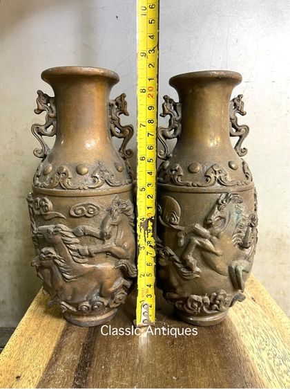 แจกัน ม้าแปดตัว อาชาหนุ่ม ทองเหลืองสะสมA20 รูปที่ 16