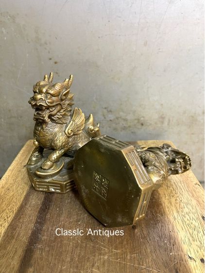 กิเลน ฐานแปดเหลี่ยม ทองเหลืองสะสม รูปที่ 6