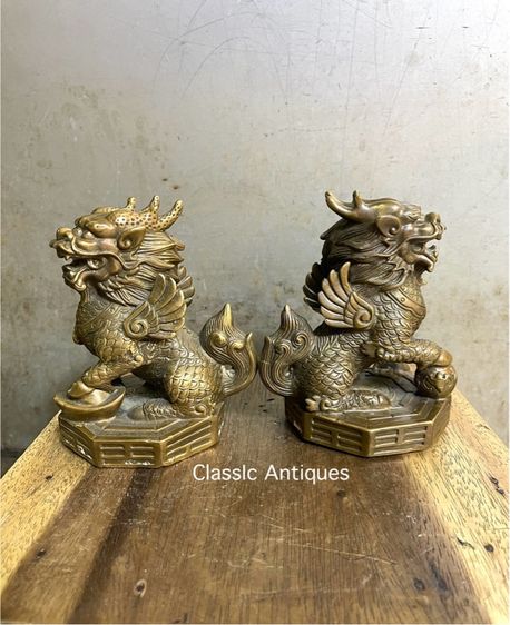 กิเลน ฐานแปดเหลี่ยม ทองเหลืองสะสม รูปที่ 3