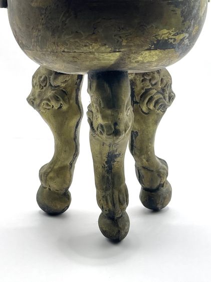 กระถาง ขาสิงห์ ทองเหลืองโบราณเก่าสะสม รูปที่ 9